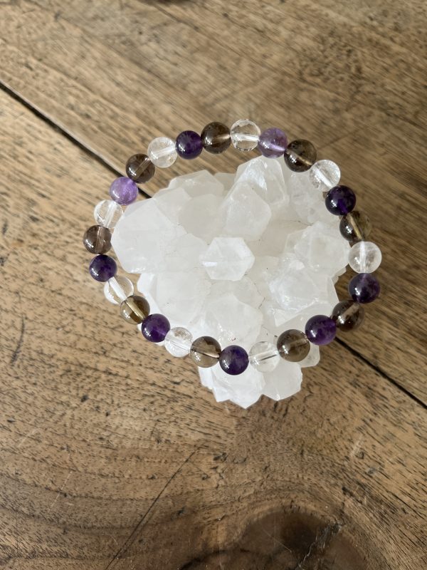 Trio Énergétique : Cristal de Roche, Améthyste et Quartz Fumé – Harmonie, Clarté et Ancrage
