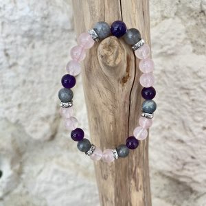 Bracelet Anti-Stress Femme en Pierres Naturelles – Améthyste, Quartz Rose & Labradorite | Équilibre Intérieur