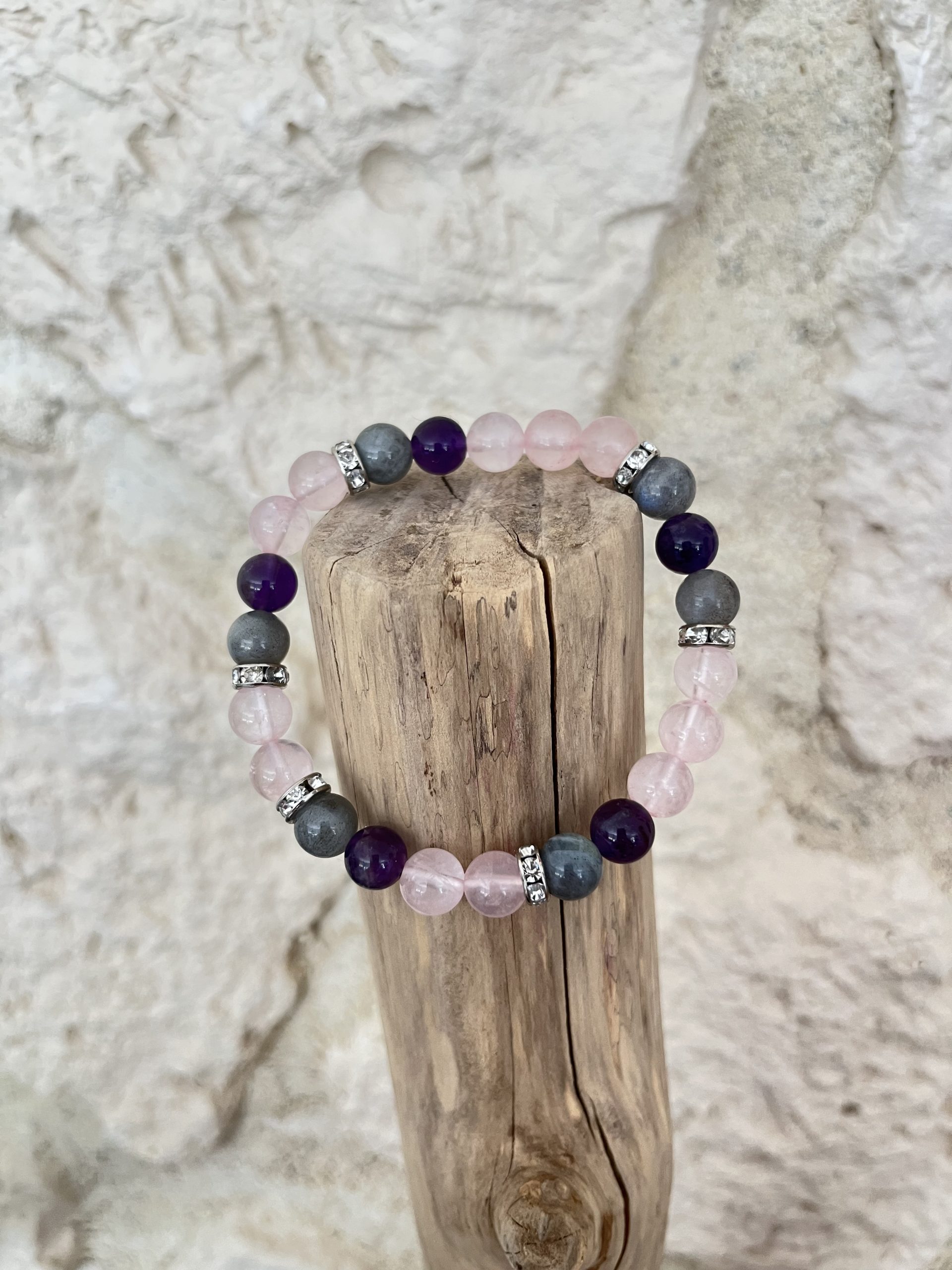 Bracelet Anti-Stress Femme en Pierres Naturelles – Améthyste, Quartz Rose & Labradorite | Équilibre Intérieur – Image 6