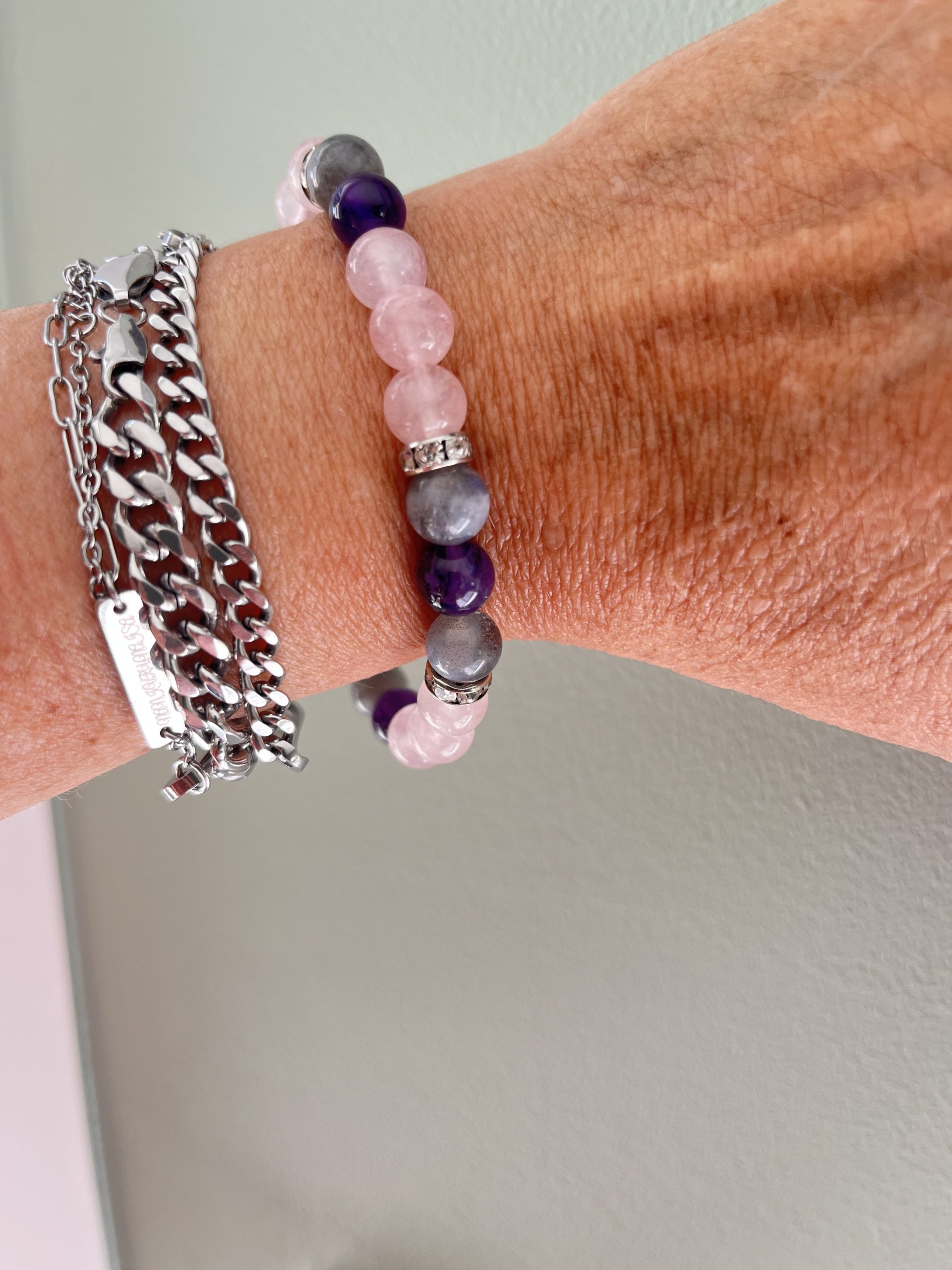 Bracelet Anti-Stress Femme en Pierres Naturelles – Améthyste, Quartz Rose & Labradorite | Équilibre Intérieur – Image 2