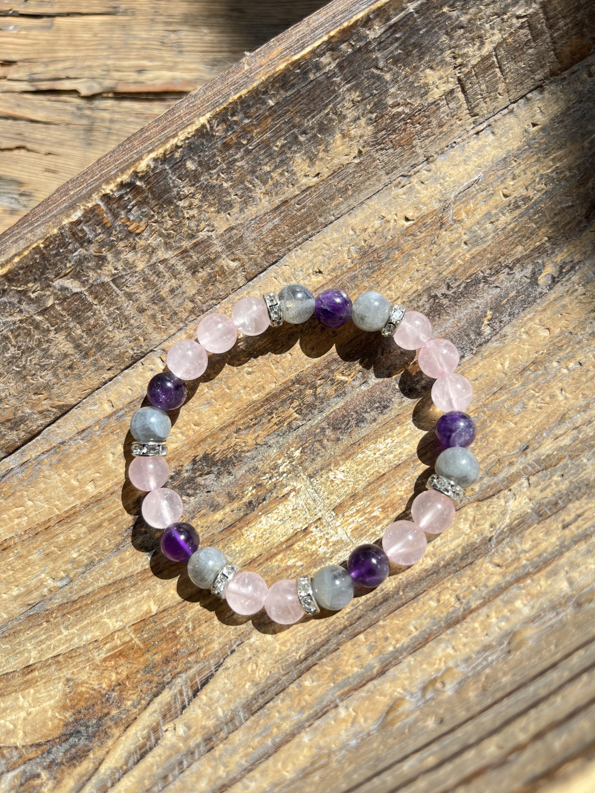 Bracelet Anti-Stress Femme en Pierres Naturelles – Améthyste, Quartz Rose & Labradorite | Équilibre Intérieur – Image 4