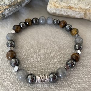 Bracelet Homme en Labradorite, Œil de Tigre et Hématite – Protection, Confiance & Ancrage