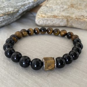 Bracelet Homme Œil de Tigre & Onyx – Force, Courage et Protection Énergétique
