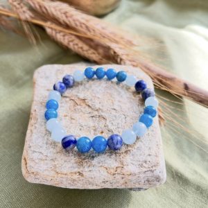 Bracelet Chakra de la Gorge – Communication, Confiance & Clarté (Apatite, Sodalite, Aigue-Marine)