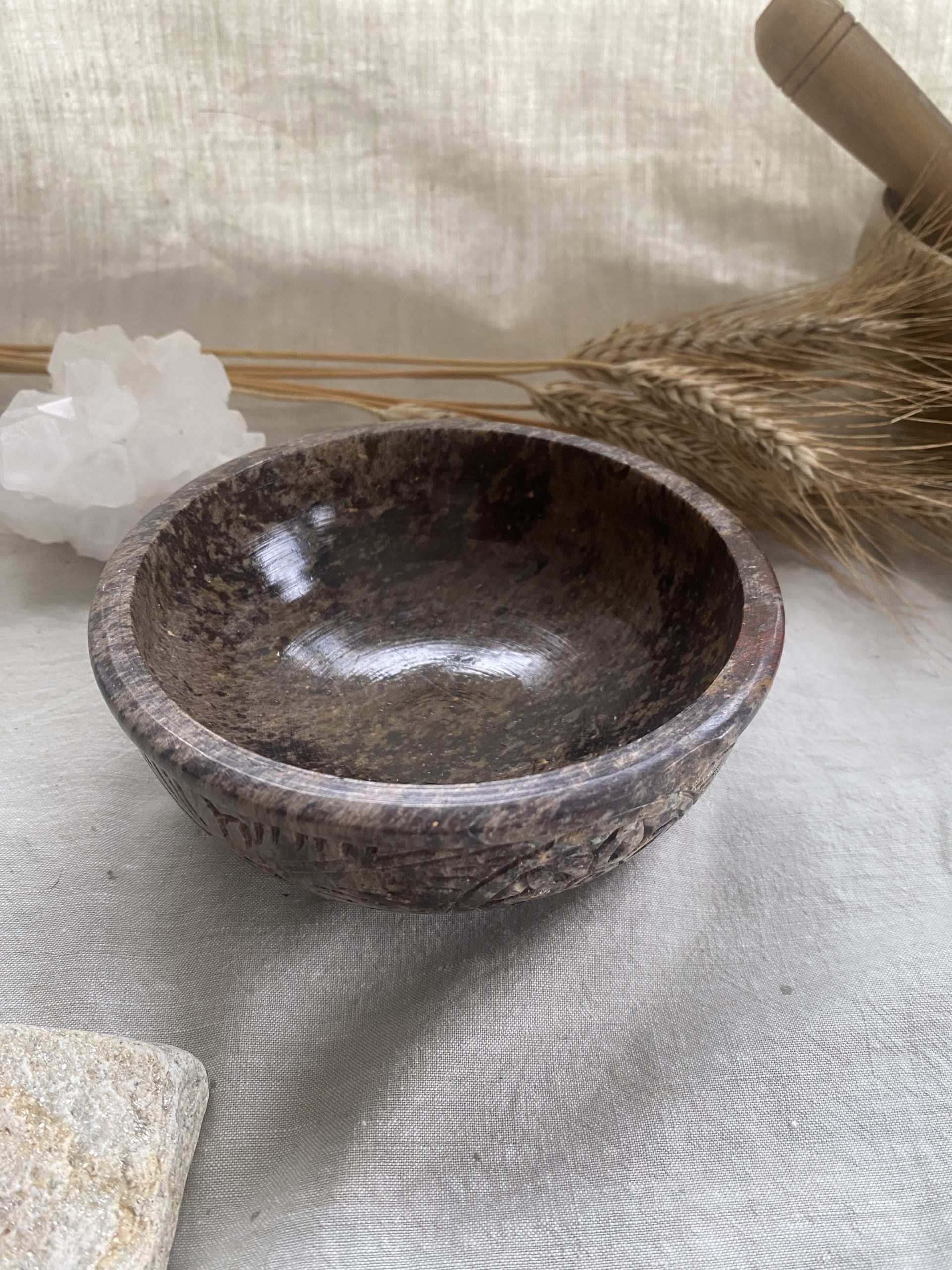 Bol traditionnel indien en pierre saponite – Pour épices – Image 4