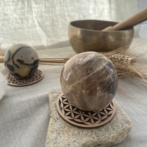 Support pour sphère en pierre - fleur de vie