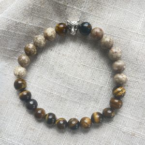 Bracelet en Agate Fossile et Œil de Tigre – Ancrage, Protection et Confiance