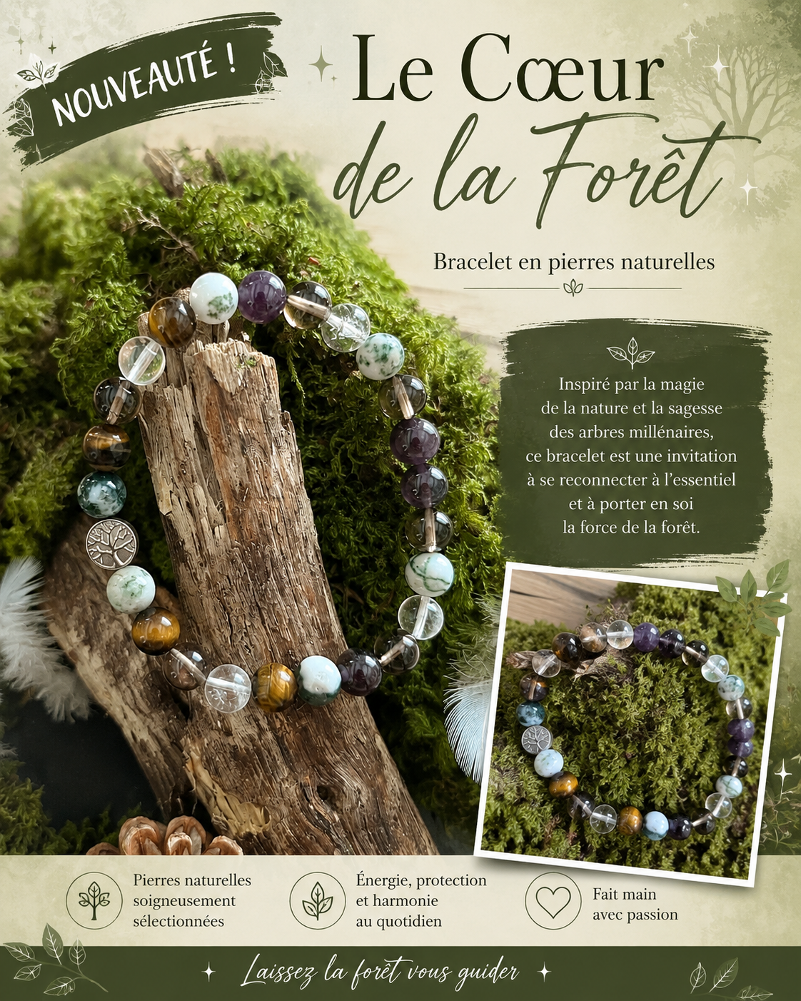 Bracelet en pierre naturelle : Le Cœur de la Forêt Là où la nature murmure ses plus anciens secrets. – Image 5