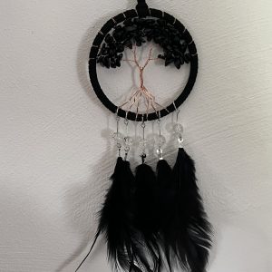 Capteur de rêves orné de jaspe noir – Élégance, protection et énergie naturelle